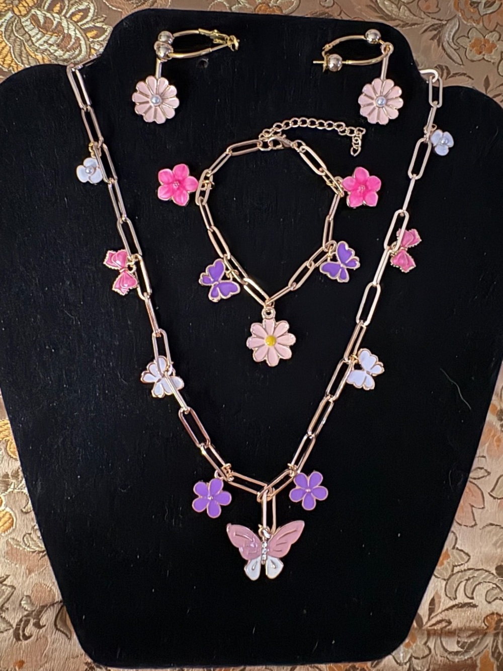 Pastel Butterfly Flower Necklace Jewelry Set Boxed Gift - Parky’s Place